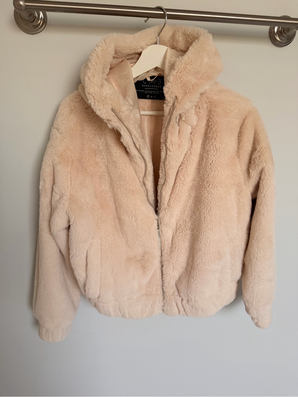 Soft Faux-Fur Hooded Jacket - Cream